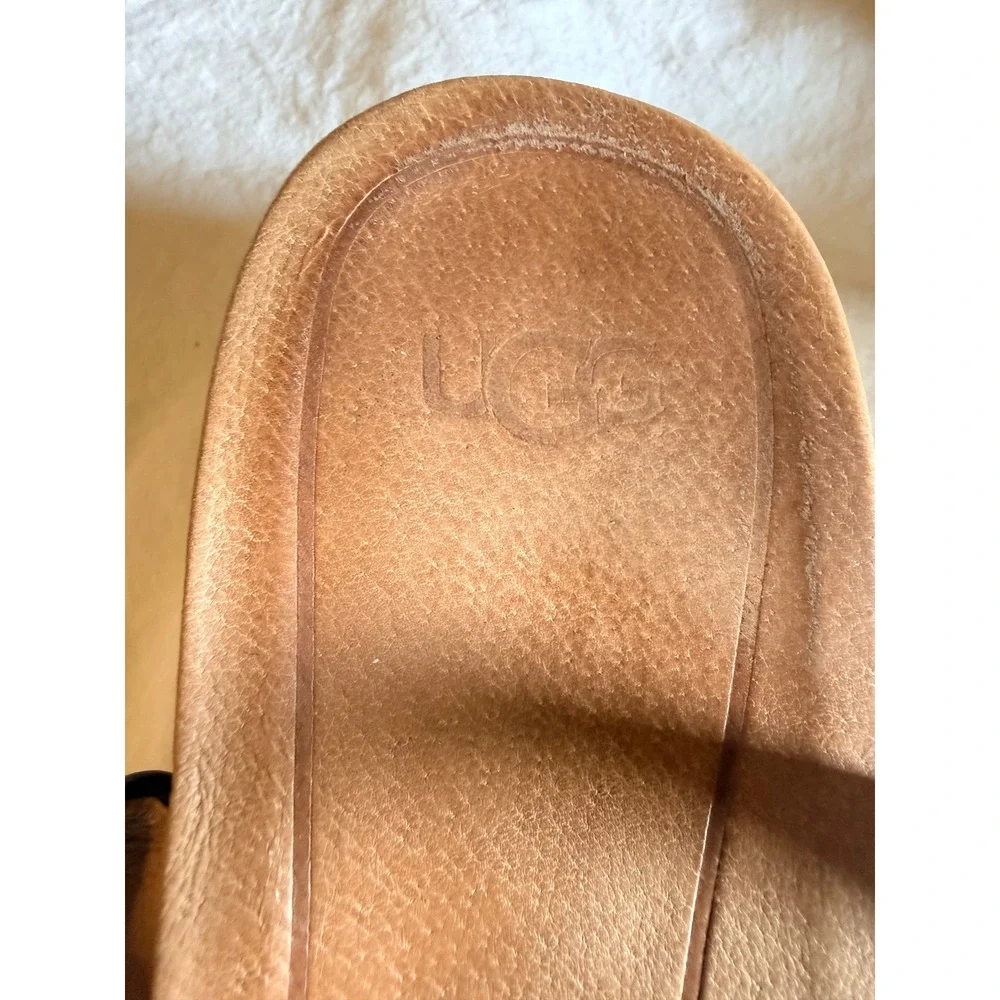 UGG Kari Metallic Platform Sandals Black Patent Leather Ankle Strap  Womens 8